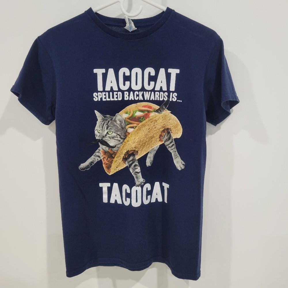Delta Navy "Tacocat" Cat T-Shirt / Size Small / Short Sleeves